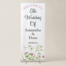 Sinal de boas-vindas do casamento com banner retrá