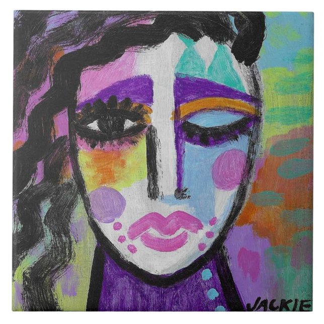 Retrato Abstrato Colorido de uma Mulher (Frente)