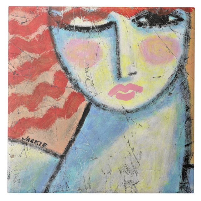 Retrato Abstrato de Cabeça Vermelha de uma Mulher  (Frente)