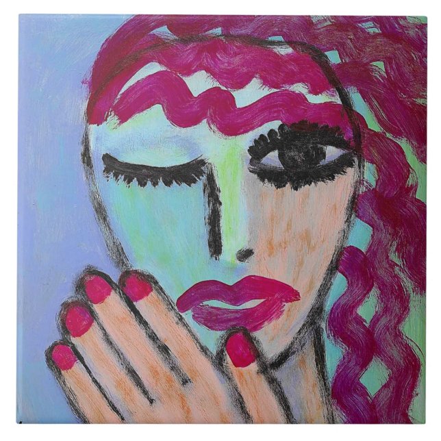 Retrato Abstrato de Cabelo Vermelho e Unhas Vermel (Frente)