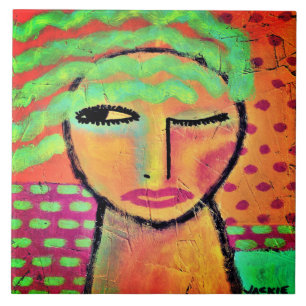 Retrato Abstrato de uma Mulher com Cabelo Verde On