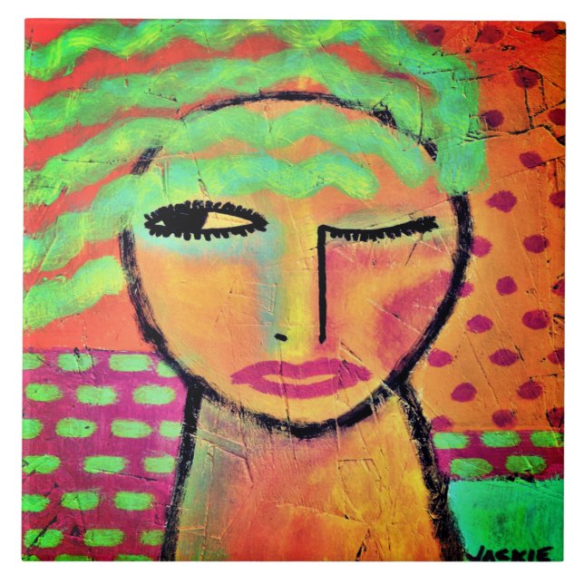 Retrato Abstrato de uma Mulher com Cabelo Verde On (Frente)