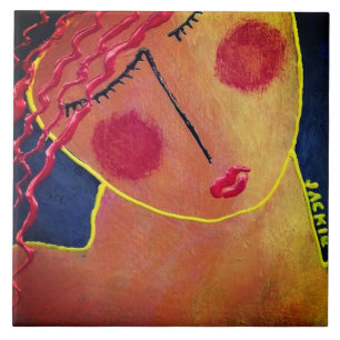 Retrato Abstrato Funky de um Azulejo cerâmico para