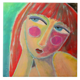 Retrato Abstrato longe de uma mulher de cabelos ve