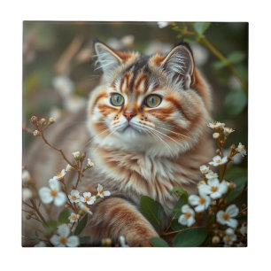Retrato Botânico de Gato com Flores Delicadas