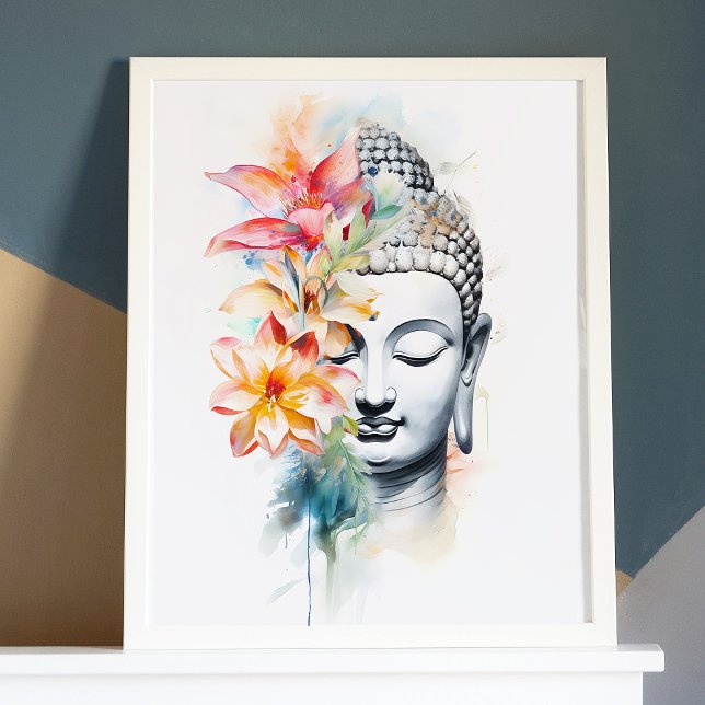 Retrato Buda Carvões Aquarela Poster (Portrait Buddha Charcoal Watercolor Art Poster)