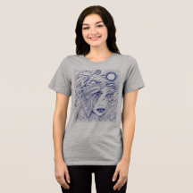Retrato Celestial Feminino em Linha de Tinta Azul