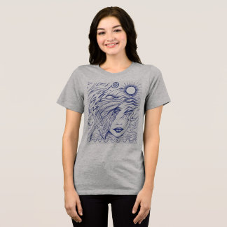 Retrato Celestial Feminino em Linha de Tinta Azul
