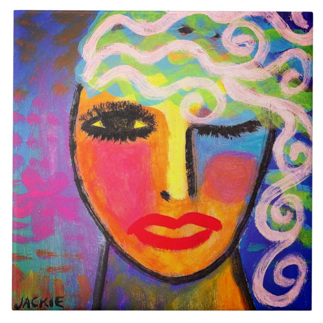 Retrato colorido Abstrato de uma mulher (Frente)