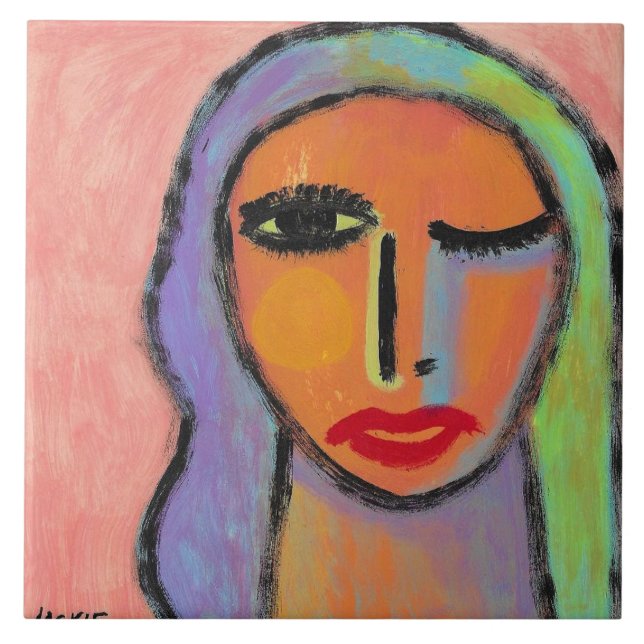 Retrato colorido Abstrato de uma mulher (Frente)
