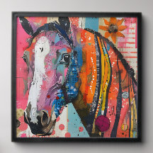 Retrato colorido de parede de cavalos artísticos.
