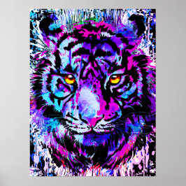 Retrato da Cabeça de Tigre Roxo - Impressão de Pos