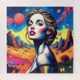 Retrato da Mulher Cosmica Surreal Quebra-cabeça