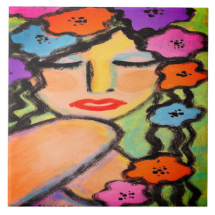 Retrato de Abstrato de Chá de Flor de uma Mulher