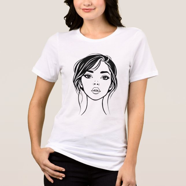 Retrato de Arte de Linha de Rosto Feminino Minimal (Frente)