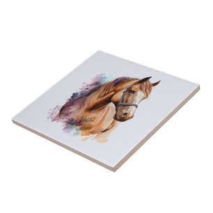Retrato de cabeça de cavalo marrom em aquarela