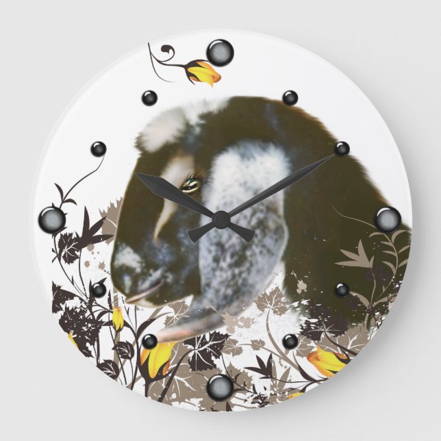 Retrato de Cabra Nubiana Pintura Floral Relógio de (Frente)