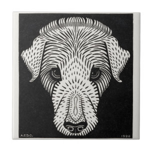 Retrato de Cachorro em Gravura em Madeira Art Nouv