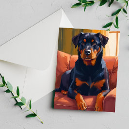 Retrato de Cachorro Rottweiler Cartão de Pintura d