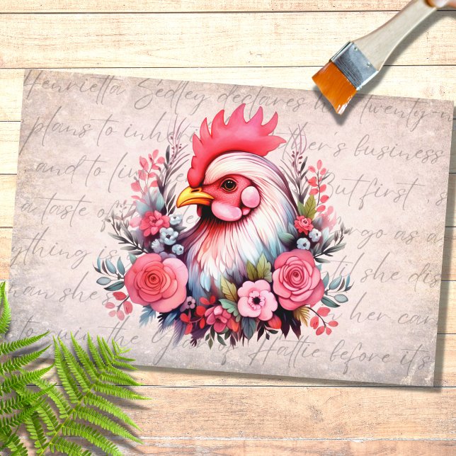 Retrato de frango nas flores 1 papel de dissociaçã (Criador carregado)