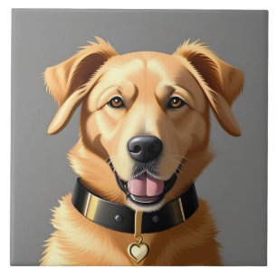 Retrato de Golden Retriever Usando Colar Preto