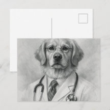 Retrato de Médico Canino Cartão Postal Veterinário
