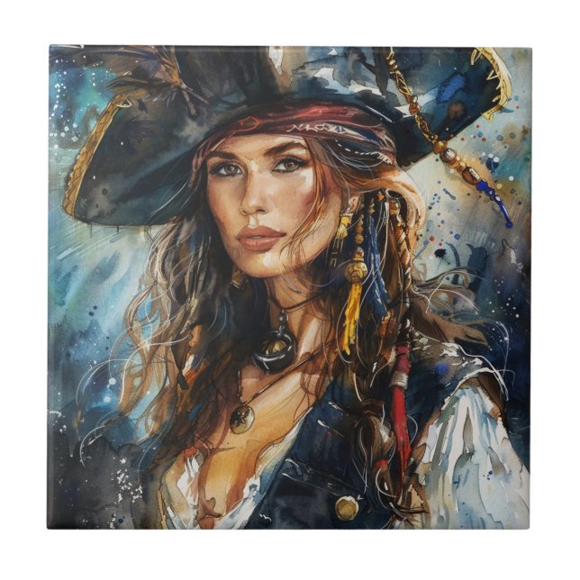 Retrato de Mulher Pirata em Aquarela (Frente)