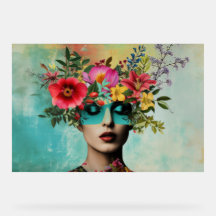 Retrato de mulher vintage com flores