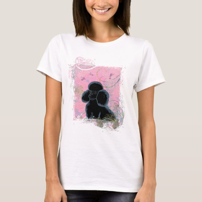 Retrato de Poodle Negro com Camiseta de Hummingbir (Frente)