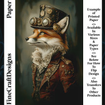 Retrato de Raposa Steampunk Fofa Papel para Álbum