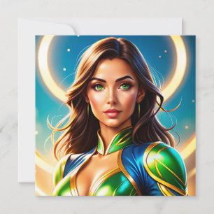 Retrato de super-herói feminino na armo esmeralda
