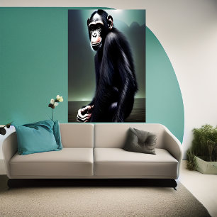 Retrato de um chimpanzé sentado   AI Art Poster