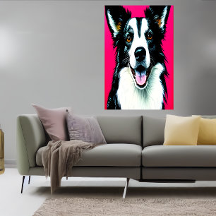 Retrato de um collie de fronteira AI Art Poster