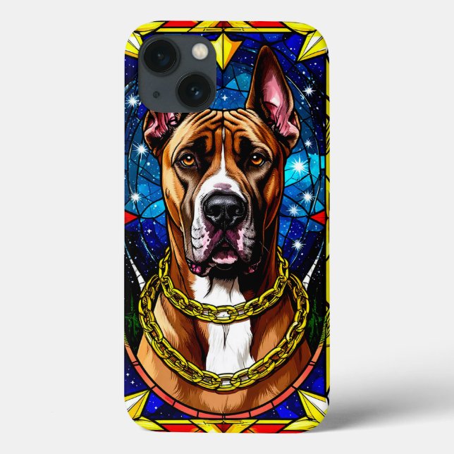 Retrato de vidro colado de um cão com corrente Dou (Verso)