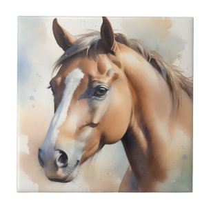 Retrato Delicado de Cavalo de Aquarela em Pastel S