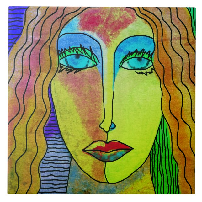 Retrato digital Abstrato de olhos azuis de uma mul (Frente)