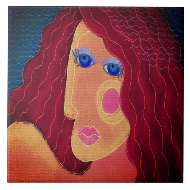 Retrato digital Abstrato vermelho de uma mulher (Frente)