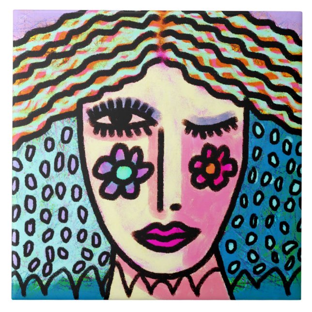 Retrato digital funky Abstrato de uma mulher (Frente)