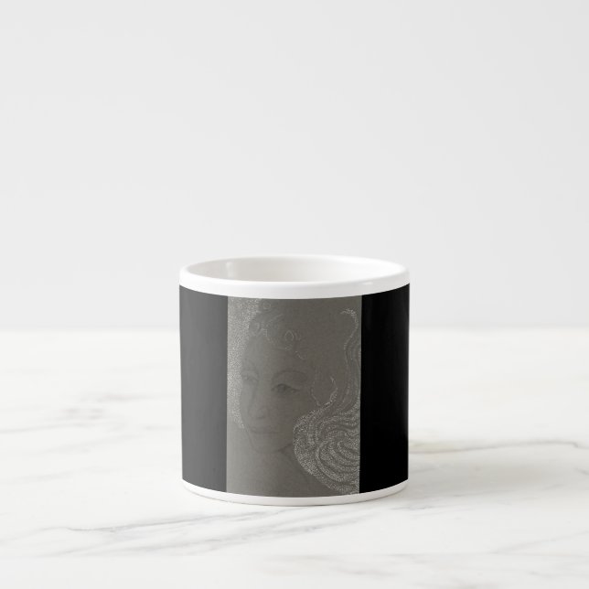 Retrato do anjo na caneca preta do café (Frente)