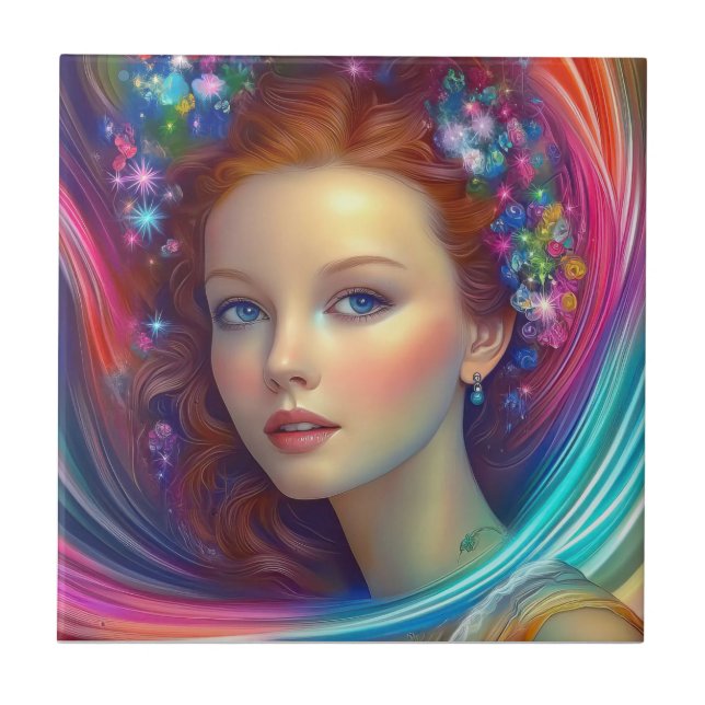 Retrato do Cabelo Arco-Íris Encantado (Frente)