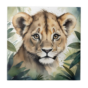 Retrato do Leão de Bebê Bonito na Selva Minimalist
