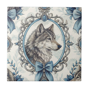 Retrato do Lobo de inverno em azul Ornamentado e q