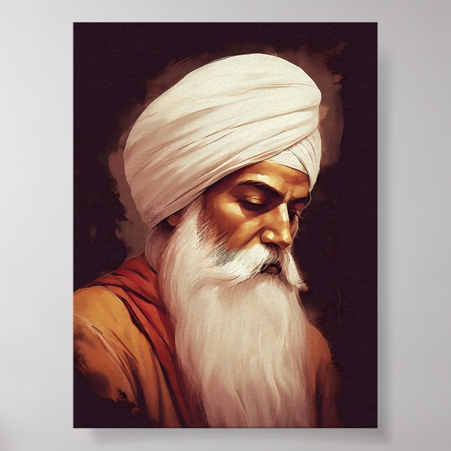 Retrato do perfil Guru Nānak - Poster Sikh (Frente)