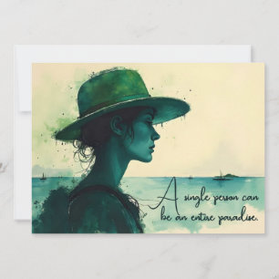 Retrato em Aquarela Vintage de Mulher à Beira-Mar