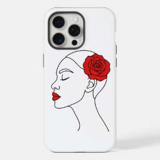 Retrato em Arte Linear de Mulher com Rosa Vermelha