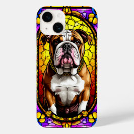 Retrato em Vidro Colorido de um Cão com Corrente d