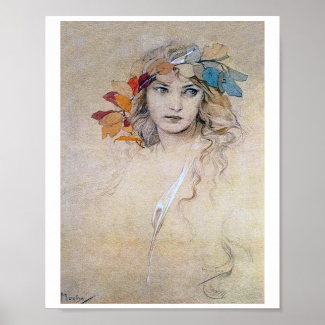 Retrato (Estudo), Alphonse Mucha Poster (Frente)