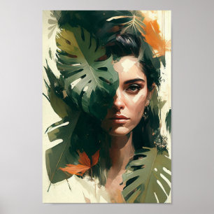 Retrato feminino, Poster de Arte de Muro de Folhas