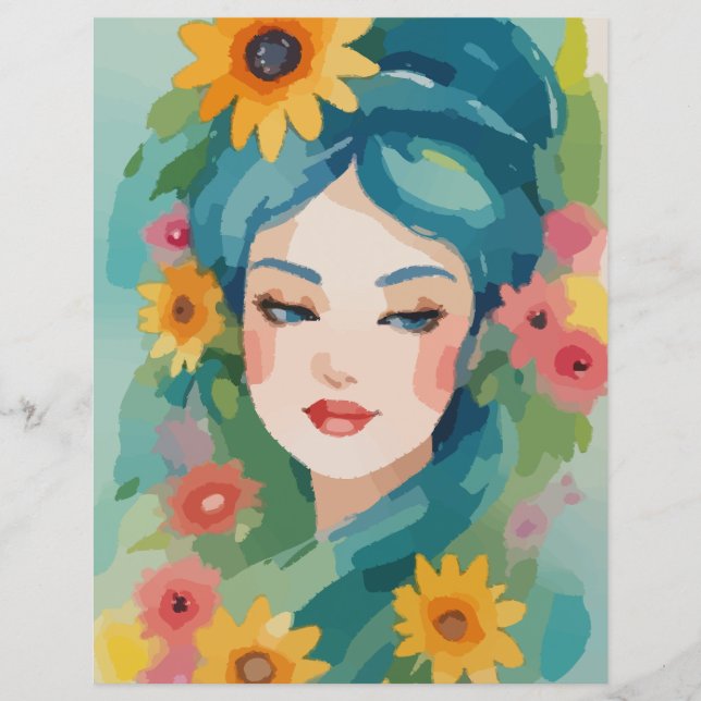 Retrato Floral Daydreit - Papel Scrapbook (Frente)