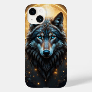 Retrato Majestoso de Lobo com Aura Dourada